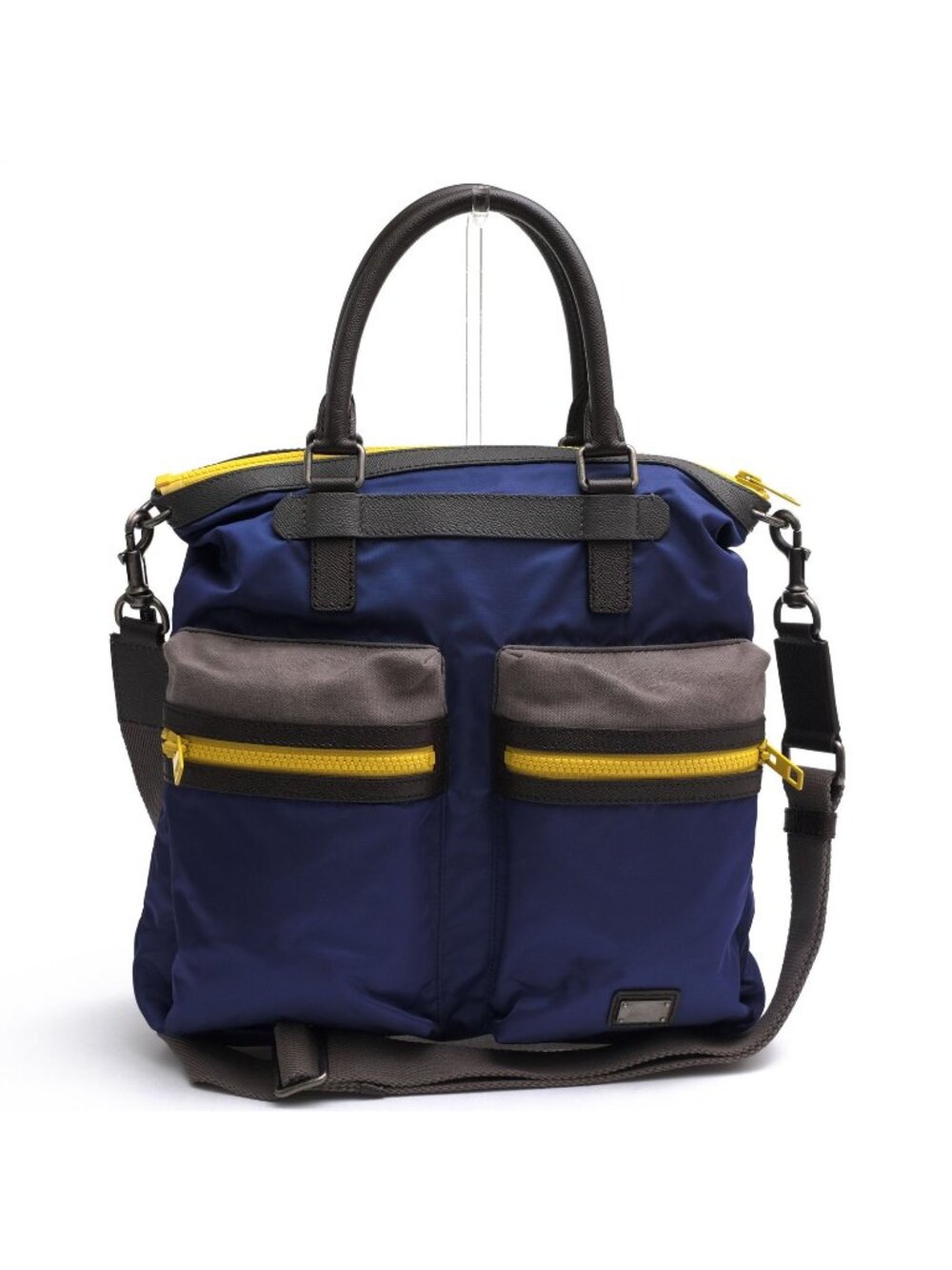 Dolce & Gabbana Tote Bag Nylon Leather Blue Shopping Cot Dauphine